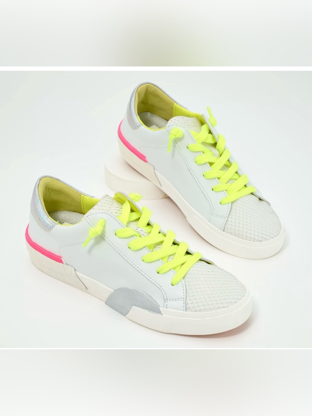 Dolce Vita Zina sneakers white with pink and silver accent/ yellow laces 7